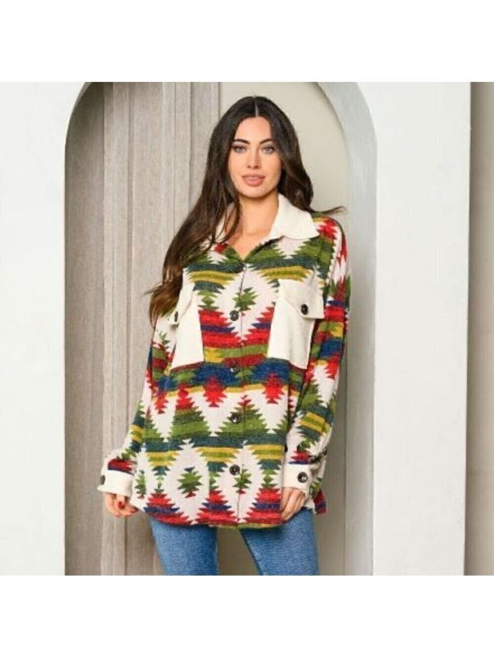 Women's Long Sleeve Multi Print Button Top